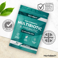 Horbäach Probiotics & Prebiotics 44 Billion CFU | Bio Cultures Complex Multi-Strain Formula with Inulin | 60 Vegan Capsules | by Horbaach