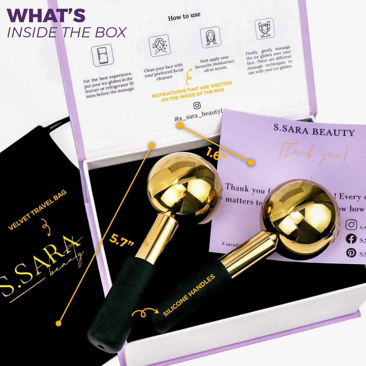S.SARA Beauty S.Sara Ice Globes for face and eyes | Facial skin care tool for face, neck and eyes | Stainless steel facial massage roller | Depuff skin | Rejuvanate skin | Unbreakable | Set of 2