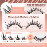 JIMIRE Manga Cluster Lashes Natural Look Anime Individual Eyelashes Cute 8-14MM Wispy Manhua Lash Clusters with Spiky 110 Pcs Manga Lashes Individual Cluster with Thin Band