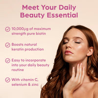 Biotin Hair Growth Supplement 10,000μg - Hair Skin & Nails Vitamins for Men & Women with Selenium, Zinc & Vitamin C - 60 Vegan Capsules - Made in The UK by Purolabs