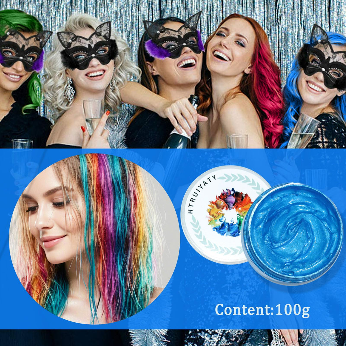 HTRUIYATY Temporary Blue Hair Colour Wax Natural Washable Instant Hair Color Pomades Mud for Kids Adult Cosplay Halloween Party