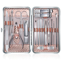 Keiby Citom Manicure Set 18pcs Professional Nail Clippers Kit Pedicure Care Tools-Stainless Steel Grooming Tools with Rose Gold PU Leather Case for Travel & Home (Rose Gold)