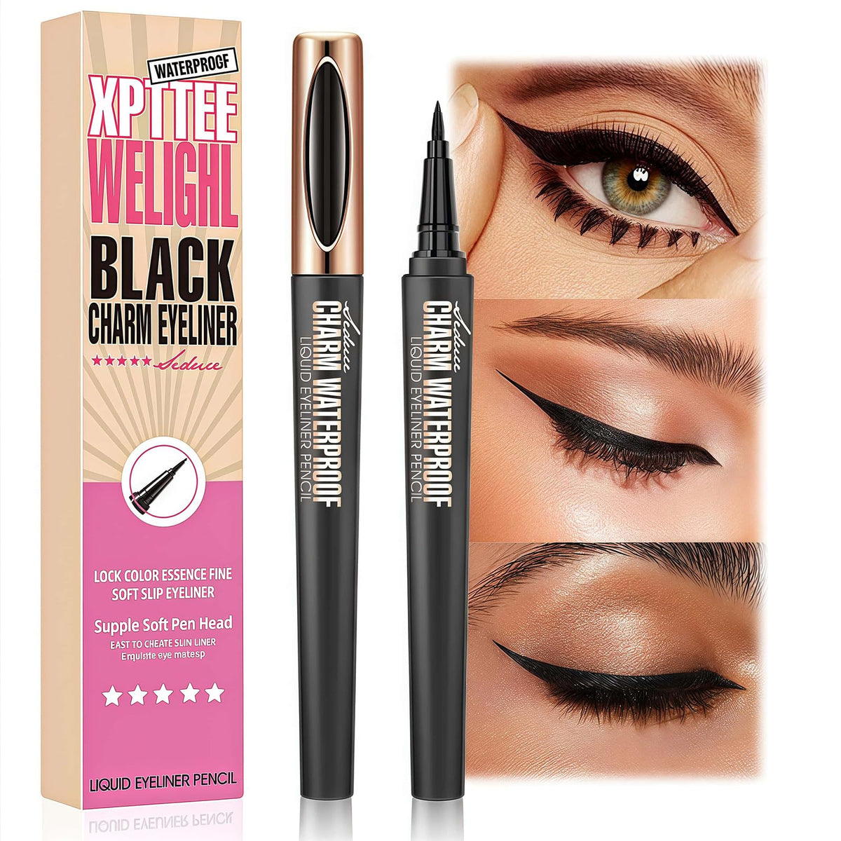 FresFresi Waterproof Magic Eyeliner - Black, Long-Lasting, Sweat & Smudge-proof, Super Slim Gel Pen, Professional Eye Makeup Tool