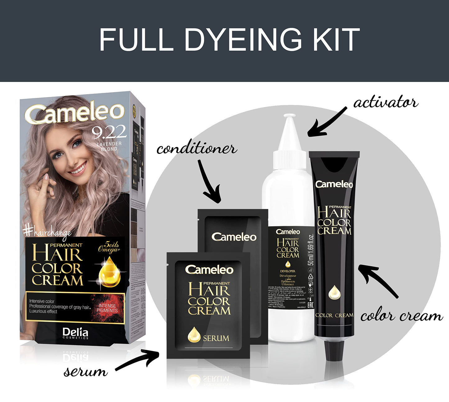 Delia Cosmetics Cameleo - Permanent Hair Colour Cream - Lavender Blonde - Intensive Color & Protection - 5 Oils + Omega Plus Acids - Professional, Luxurious Hair Dye - Full Kit