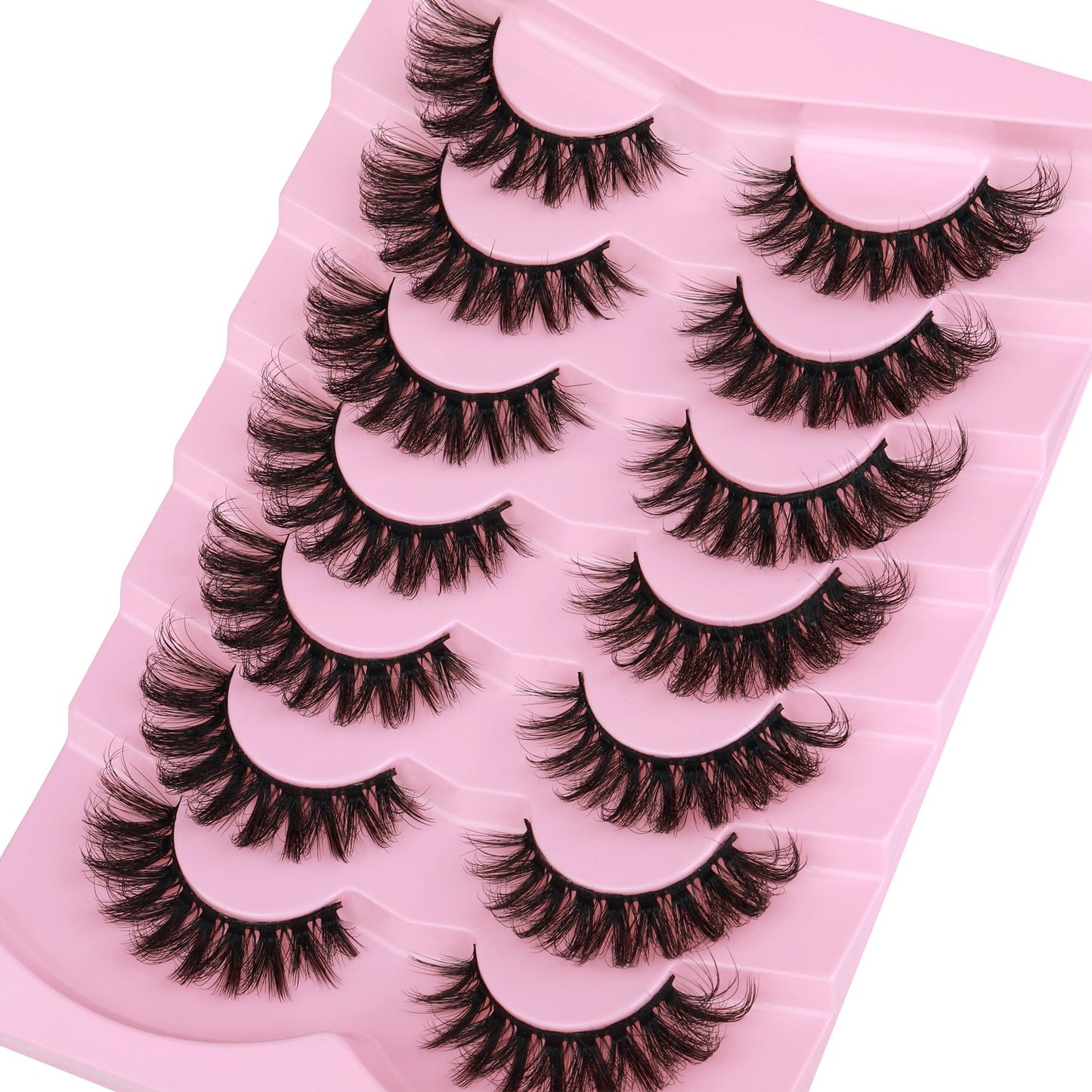 JIMIRE Cat Eye Lashes with Eyelash Glue Russian Strip D Curl Lashes Wispy 6D Volume False Eyelashes with Lash Glue Thick Crossed Soft Fake Eyelashes Fluffy 7 Pairs Pack