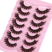 JIMIRE Cat Eye Lashes with Eyelash Glue Russian Strip D Curl Lashes Wispy 6D Volume False Eyelashes with Lash Glue Thick Crossed Soft Fake Eyelashes Fluffy 7 Pairs Pack