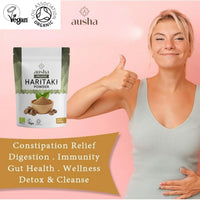 AUSHA Organic Haritaki Powder 200g - Gut Health, Constipation Relief, Immunity, Digestion - Certified Organic by Soil Association - Used in Triphala