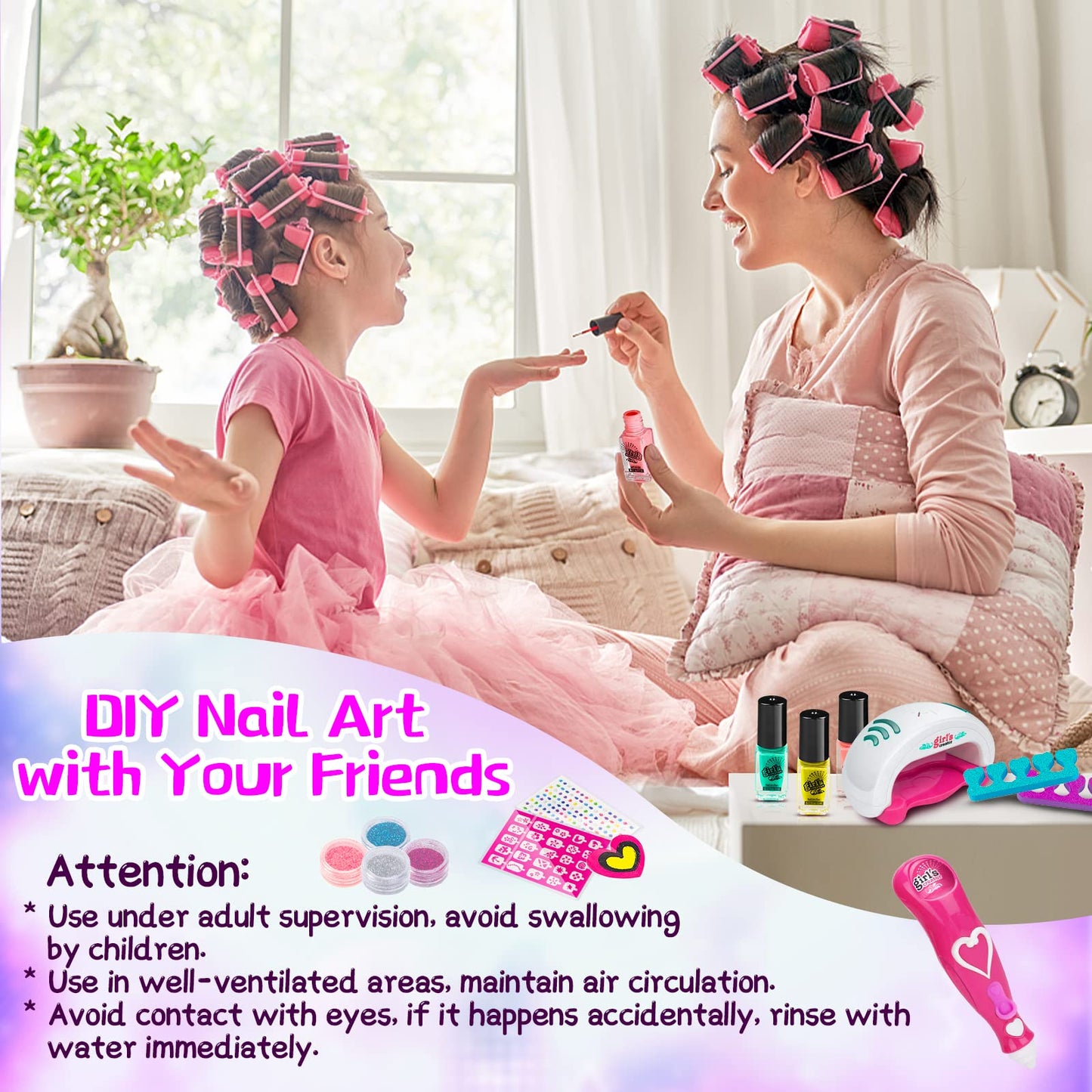 hirsrian Toys for 5 6 7 8 9 10 Year Old Girls, Kids Nail Polish Sets for Girls, Kids Makeup Sets for Girls, Present for 5-9 Year Old Girl, Nail Art Craft Kits for Kids, Best Gift for 5 6 7 8 9 Year Old Girl