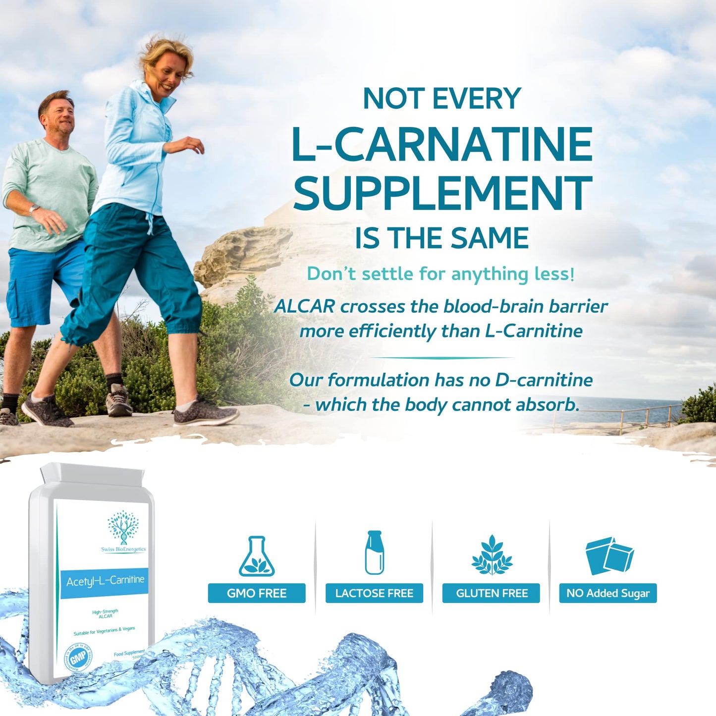swiss bioenergetics Acetyl-L-Carnitine 500mg 90 Capsules - High-Strength ALCAR with no D-carnitine - Made in The UK - Suitable for Vegans