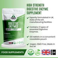 REBIRTH WELLNESS BE YOURSELF | ONLY BETTER Digestive Enzyme Supplements - 120 Tablets for Optimal Gut Health - Contains DigeZyme, Lactase, Protease - Promotes Healthy Digestion, Essential Digestive Enzymes - UK Made, Vegan