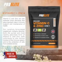 Vitamin C and Zinc 360 Tablets Vegan - Ascorbic Acid with Added Zinc - Maintenance of Normal Immune System - High Strength Vitamin C & Zinc Capsule & Powder Alternative by PROELITE