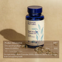 HIGHER NATURE Higher Nature - High Strength - Vitamin D3 2000iu - Immune System Support - Bone & Muscle Support - Vegetarian Friendly - 120 Capsules