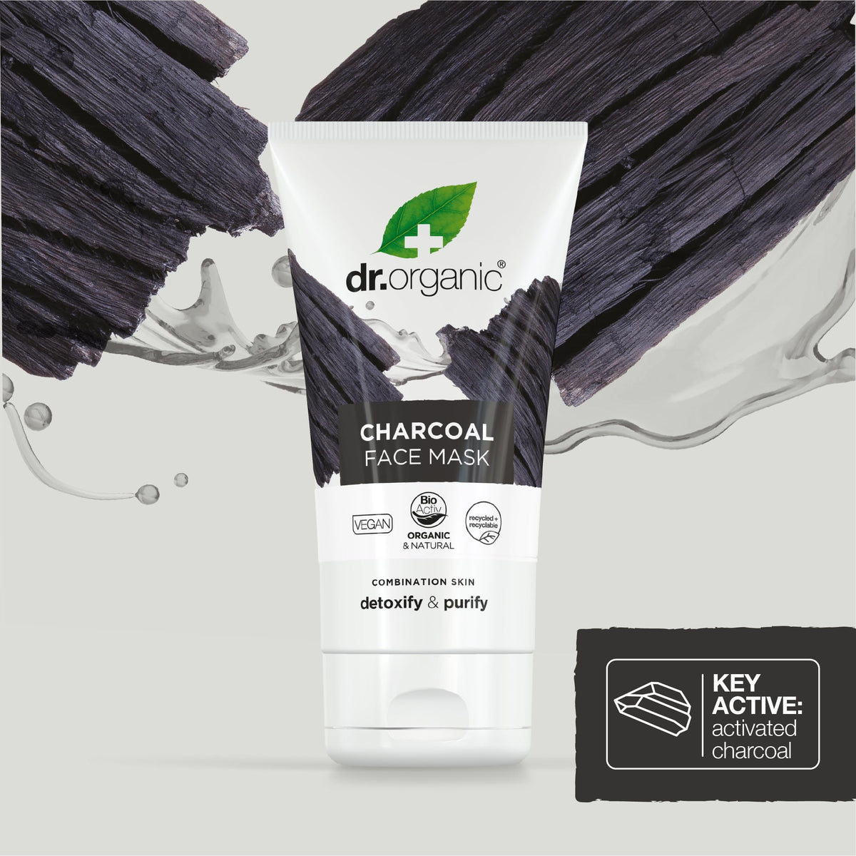 Dr. Organic Dr Organic Charcoal Face Mask, Cleansing, For Acne & Clearing Skin, Oily, Problem Skin, Natural, Vegan, Cruelty-Free, Paraben & SLS-Free, Recycled & Recyclable, Organic, 125ml, Packaging may vary