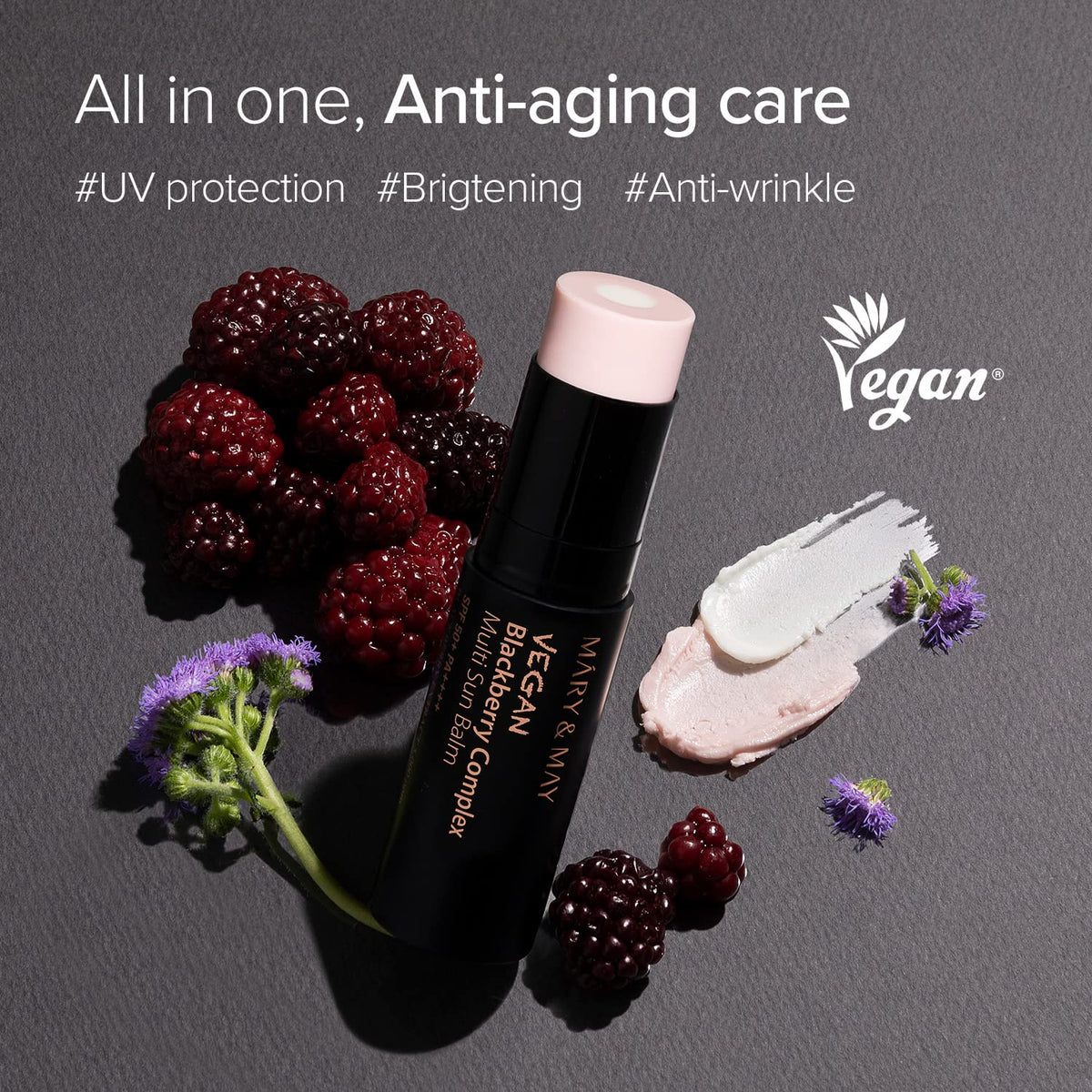 Mary&May Vegan Blackberry Complex Multi Sun Balm SPF50+ PA++++ – Korean Sunscreen Stick with Blackberry Extract, Jojoba Oil & Blue Lotus – Anti-Aging, Non-Sticky, Portable Glow Moisturizer, 11g