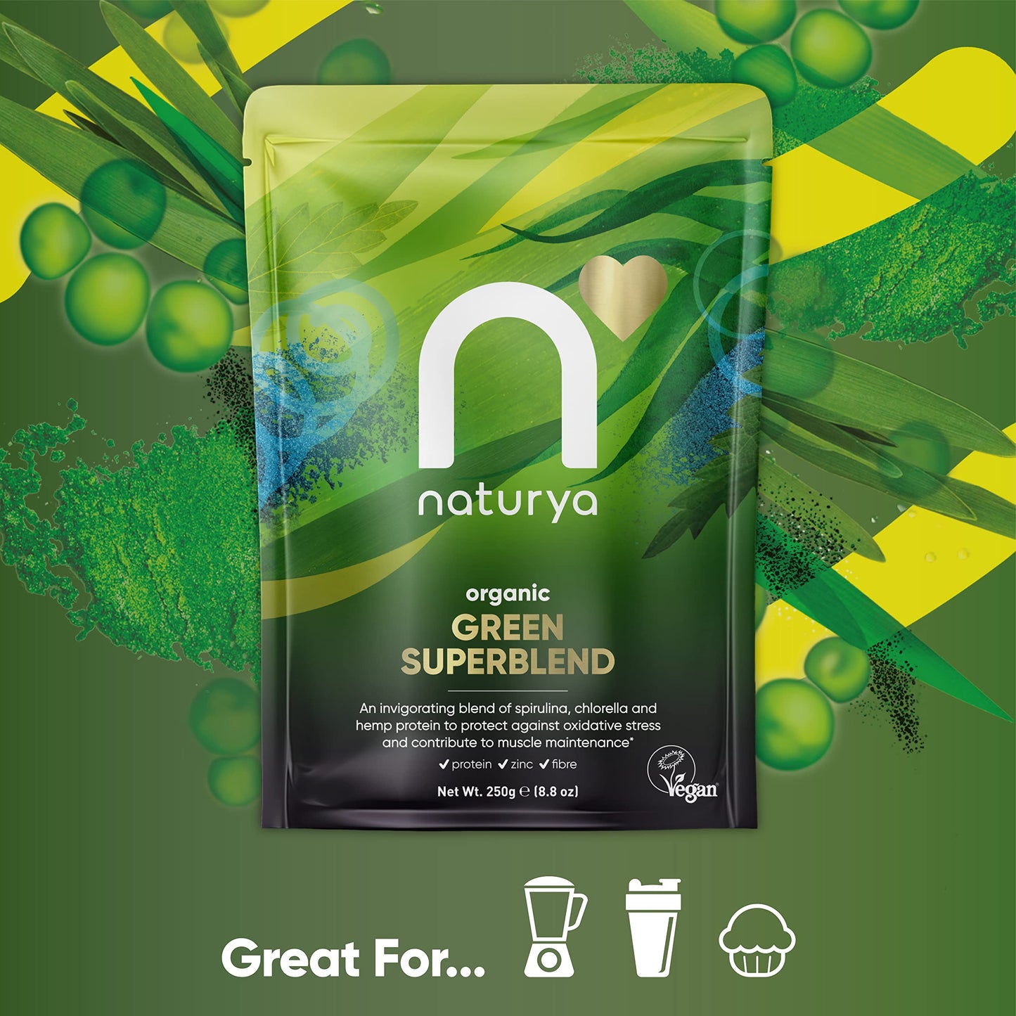 Naturya | Organic Green Superfood Powder Blend 250g | Alkaline, Vegan, Gluten-Free Superfood Powder