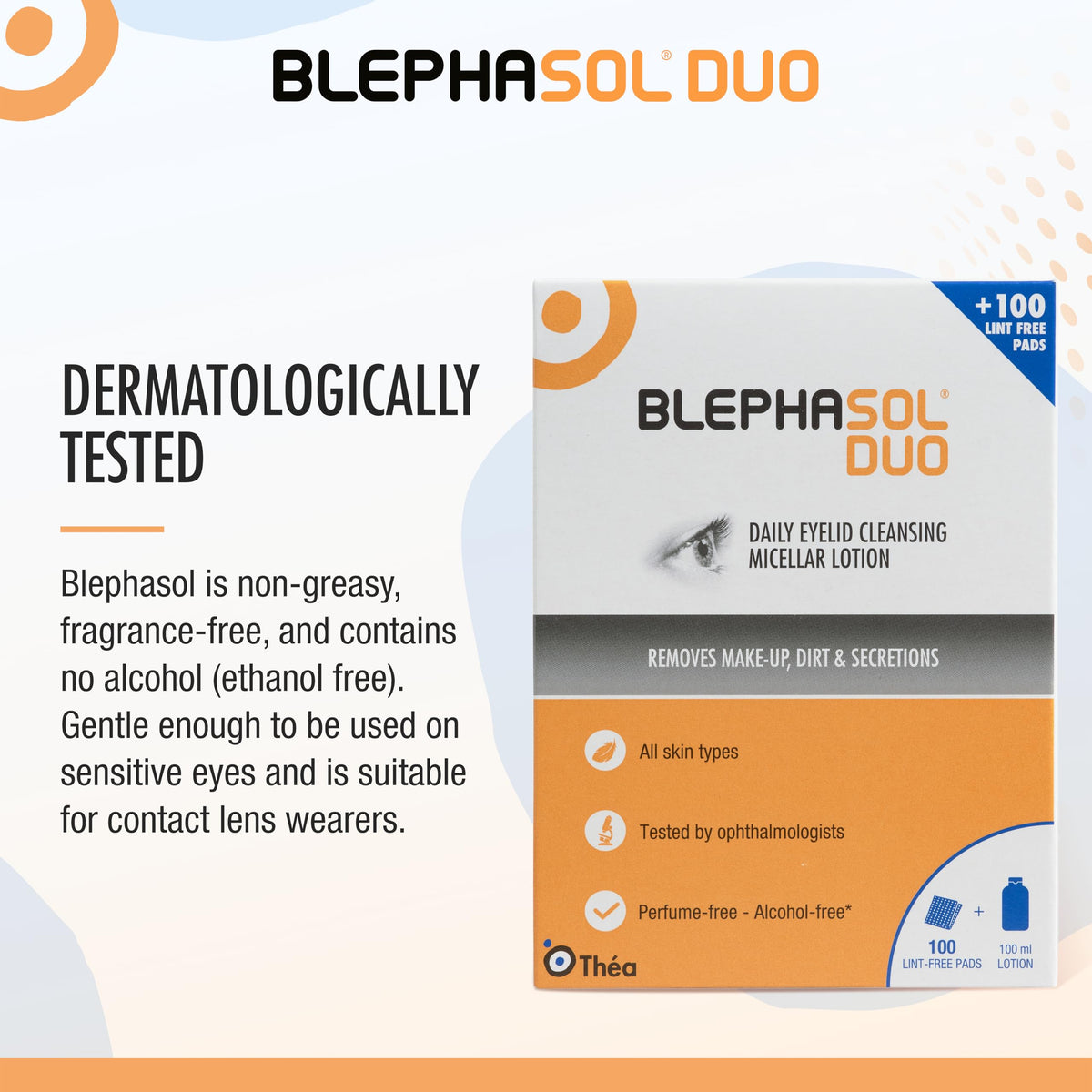 THEA PHARMA Blephasol Duo Micellar Eyelid Cleansing Lotion | Gentle, Effective Removal of Dirt & Makeup from sensitive Eyelids and Lashes | Perfume & Alcohol-Free | 3 PACK | 3 x 100 ml Bottle |300 Lint-Free Pads