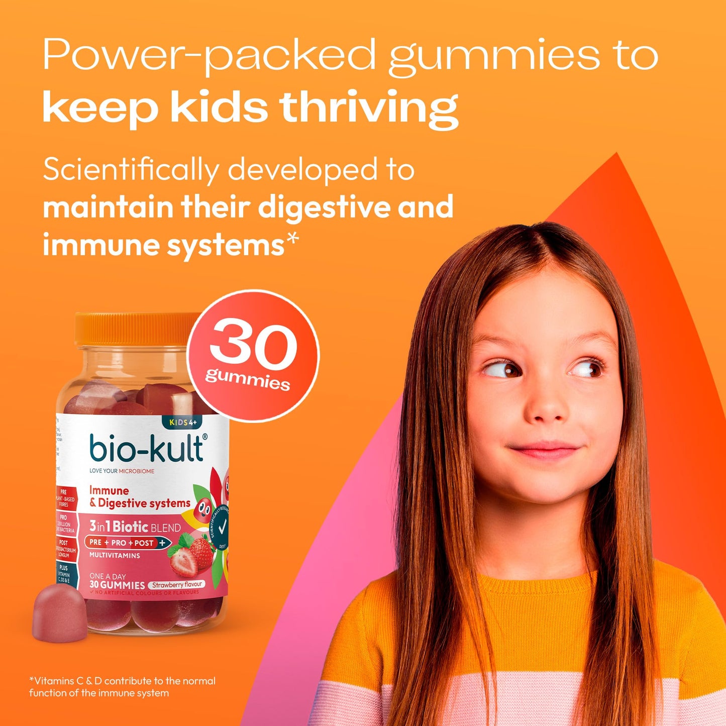 Bio-Kult 3in1 Gut Health Gummies for Kids | 2B CFU + Multivitamins | Strawberry Flavour | Ages 4+ | 30 Probiotic Gummies
