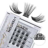 LASHVIEW Cluster Lashes,DIY Eyelash Extension 3D Extended Natural Look Reusable Glue Bonded Black Super Thin Band 24 Lash Clusters(0.07 12mm Black Band-CRISS CROSS)