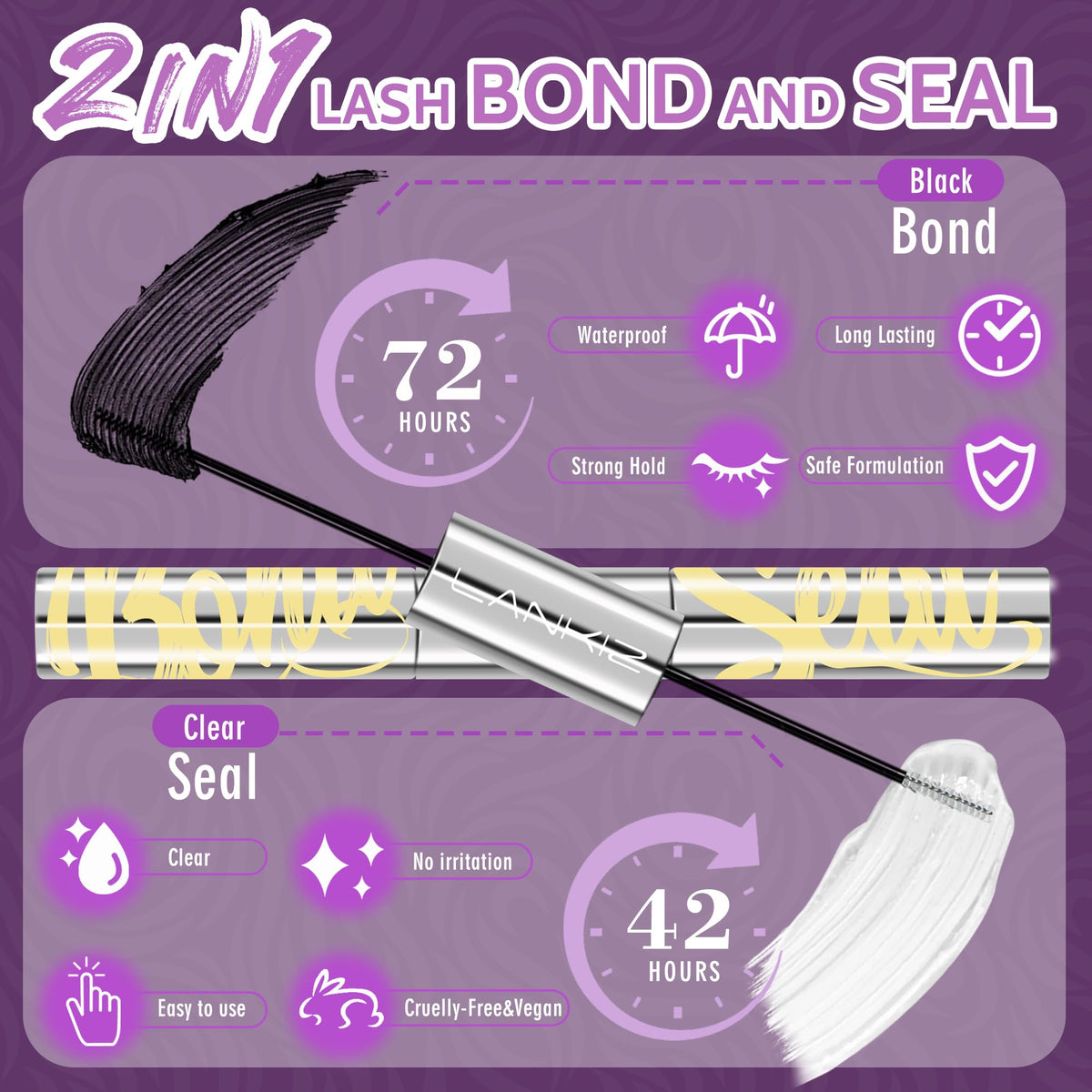 LANKIZ Cluster Lashes Kit，Lankiz Biomimetic Individual Eyelashes KIT with Lash Bond Seal and Remover Lashes Wispy C Curl Reusable Lash Extensions 100PCS DIY Waterproof(Parseltongue)