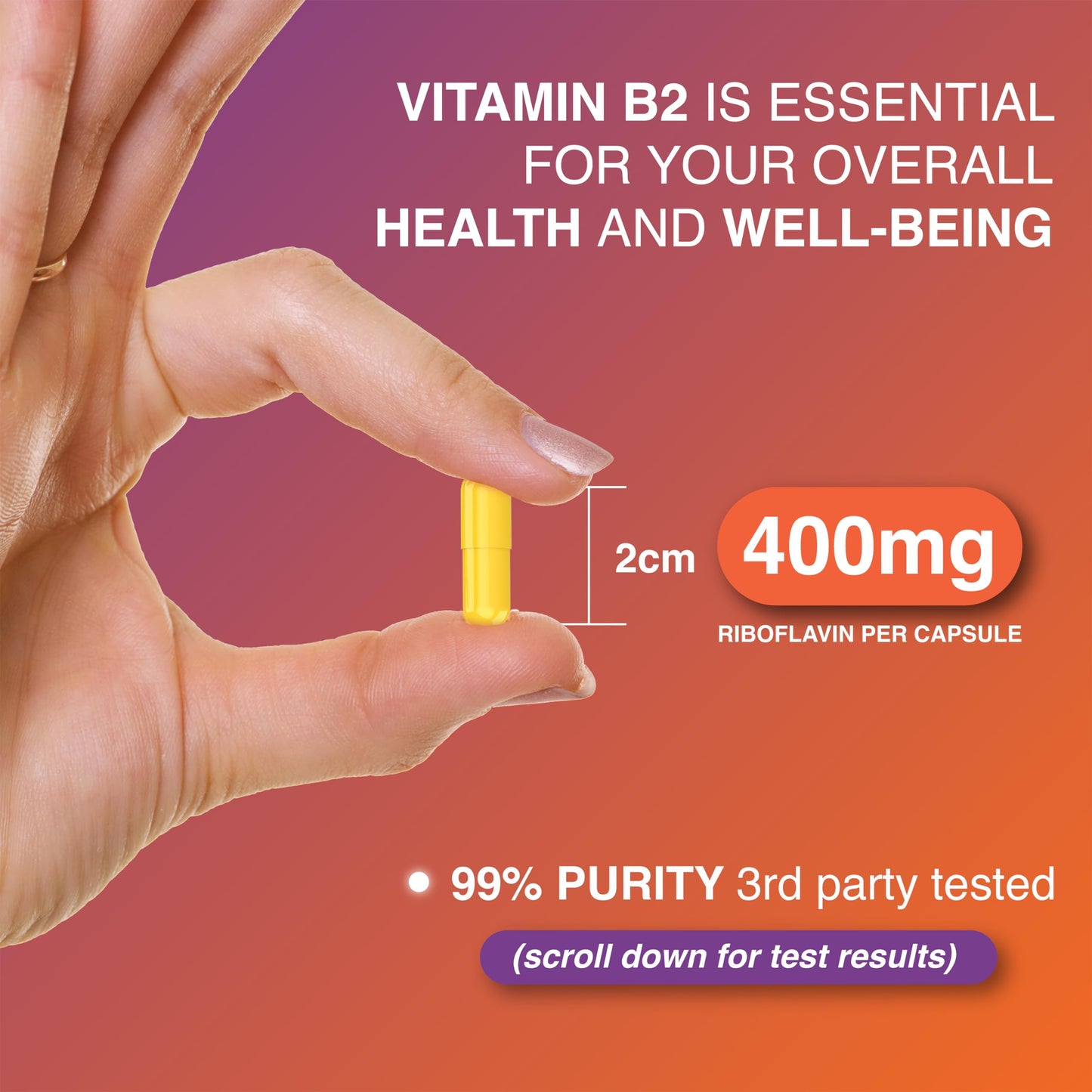 FuelFinity® Vitamin B2 Riboflavin 400mg - for Energy & Migraine Relief Support - 120 Days Supply - Made in UK, Vegan, No additives