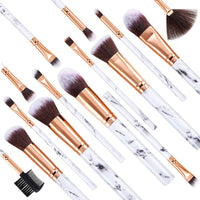 Makeup Brushes DUAIU 15PCs Marble Makeup Brush Set Premium Synthetic Kabuki Powder Blush Contour Foundation Concealer Eyeshadow Brushes with Makeup Sponge