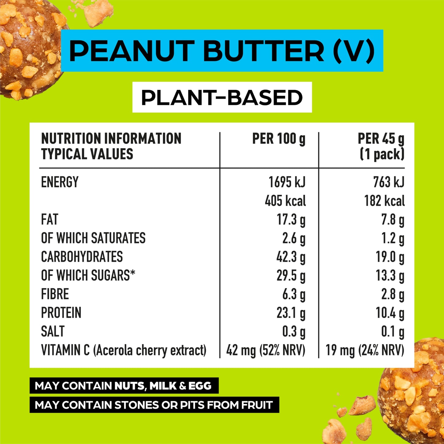 The Protein Ball Co. The Protein Ball Co Peanut Butter Plant Protein Balls - Vegan Snack, Healthy Snacks, Gluten-Free, No Added Sugar - On-the-Go Energy Balls, Box of 10 Bags