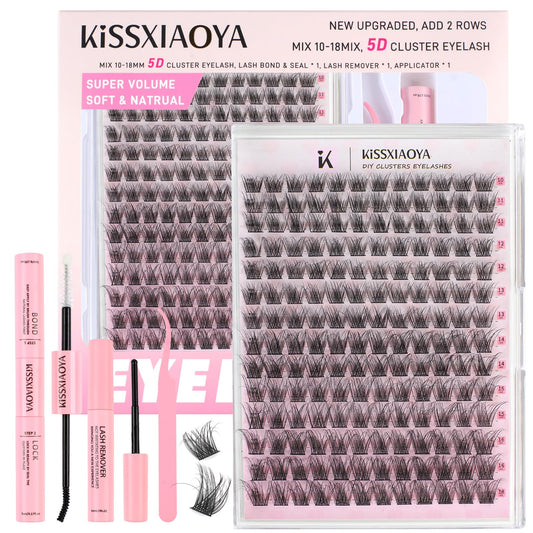 LYMYBETY 168Pcs Individual Eyelashes Kit D Curl 10-18mm Lash Clusters with Lash Bond & Seal & Remover &Tweezers DIY Eyelash Extensions for DIY at Home (T02 KIT, 10-18 mm)