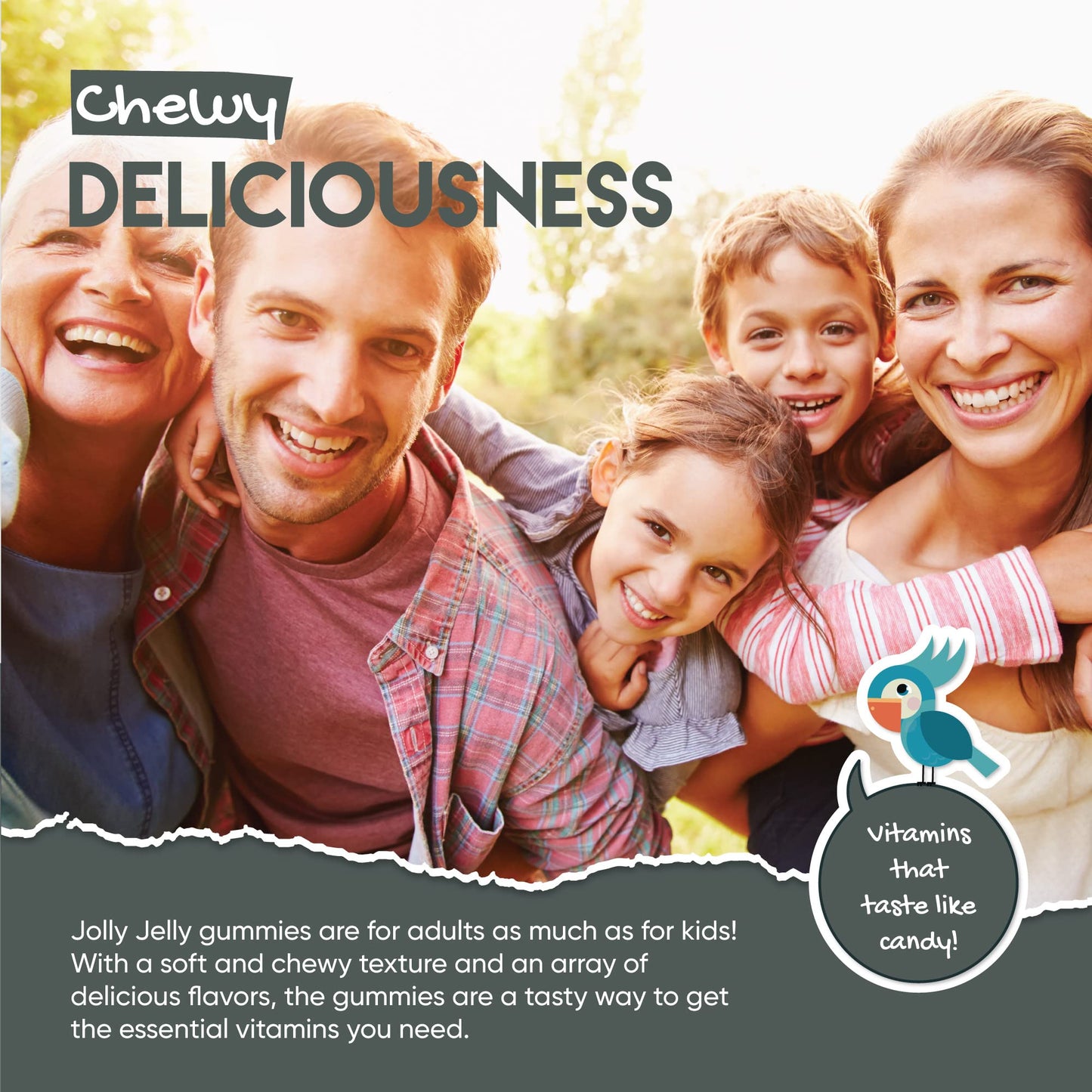 JOLLY JELLY Iron & Multivitamins Tapioca Gummies - 3200mcg - Potent Formula for Energy & Immunity, Made with Organic Tapioca, Cherry Flavour - Kosher, Halal, Non GMO - 60 Vegan Fruity Gummies.