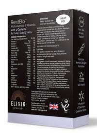 ELIXIR NUTROLOGY RevitElix™ 30 Tablets – Multivitamin for Hair, Skin & Nails with Biotin, Vitamin C, Vitamin E, Zinc & More, Vegetarian Friendly. Made in The UK