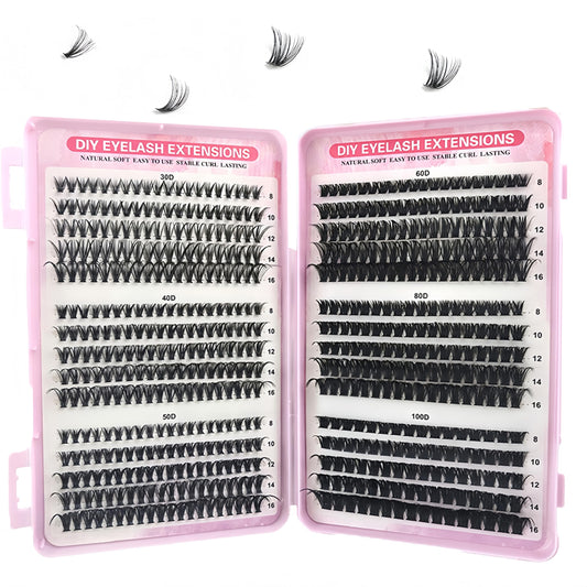 OlymGrow 590-Piece DIY Eyelash Cluster Kit – Fluffy Russian Lashes in 30-100 D Mix (8-16 mm). Includes Curly, Durable Extensions for Girls & Women – Perfect for Natural or Dramatic Looks