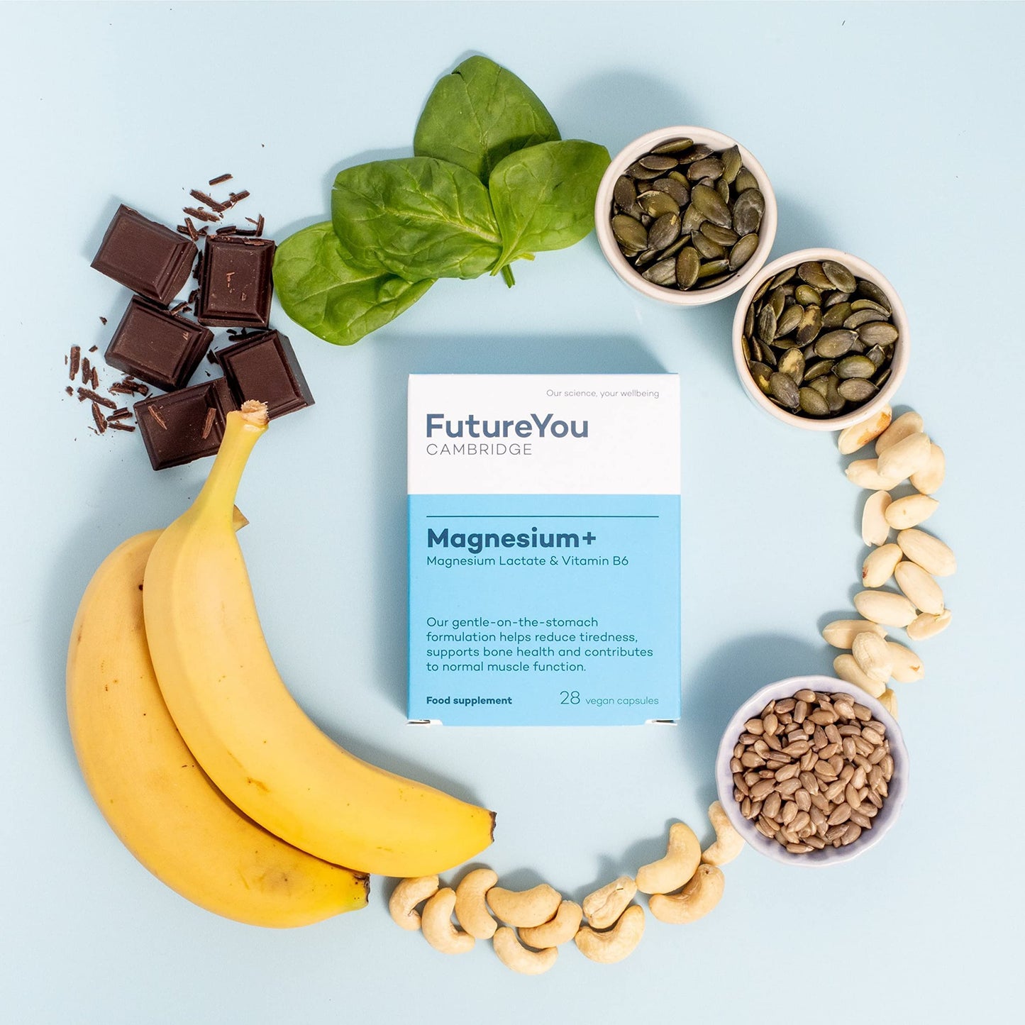 Magnesium+ 575mg Supplement – 28 High Strength Magnesium Capsules – Magnesium Lactate & Vitamin B6 Health Supplements to Reduce Tiredness & Support Bone Health – Supplements by FutureYou Cambridge