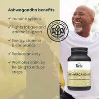 Ashwagandha Root Extract | 32.5mg Active Withanolides | Each dose is Made from Over 13.5 Grams Ashwagandha Root | High Strength | Vegan | 60 Capsules | Link Nutrition
