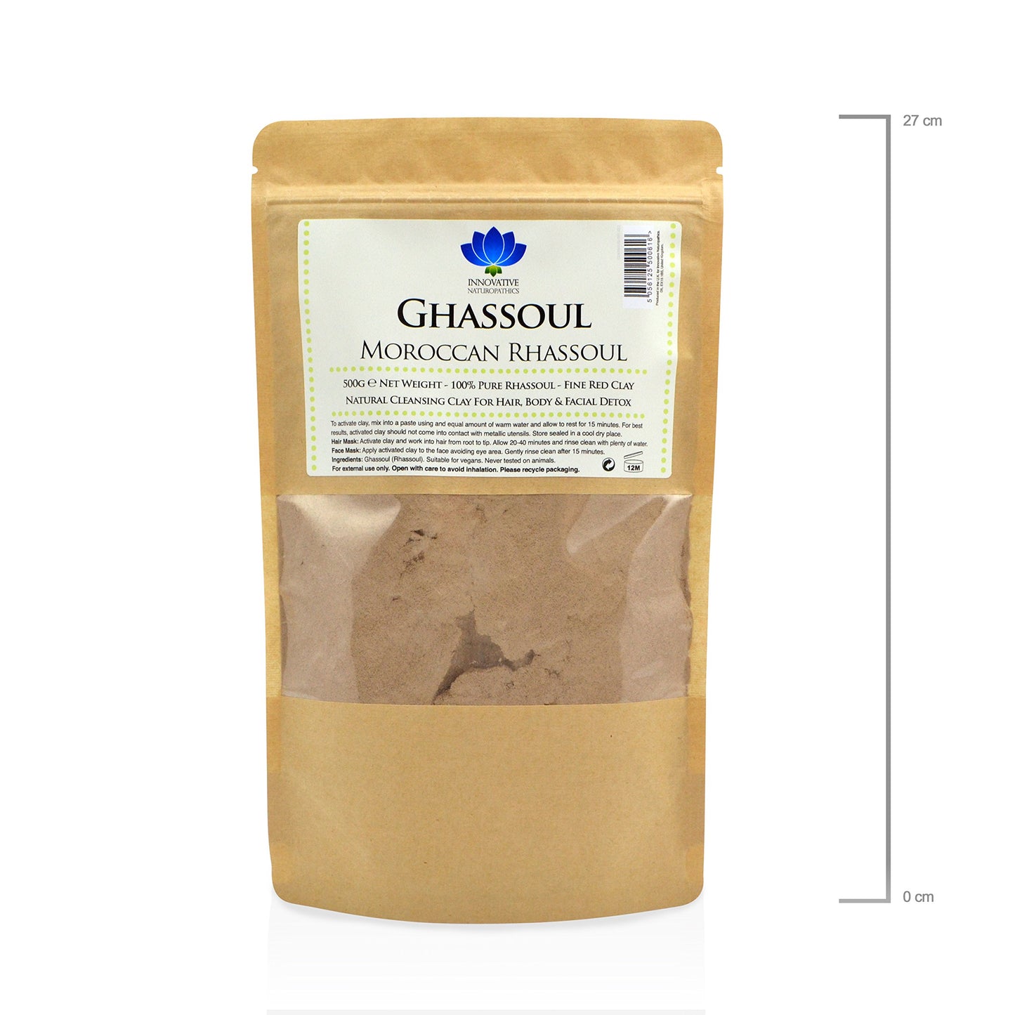 Innovative Naturopathics Rhassoul Clay - Detox, Hair & Face Mask for Deep Pore Cleansing - 500g - Ultra Pure Moroccan Ghassoul Lava Clay Powder