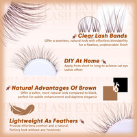 ALICROWN HAIR Brown Lash Clusters Natural Eyelash Clusters Wispy Individual Lash Extensions Brown Eyelash Extensions with Clear Bands Short DIY Eyelash Extensions at Home 100Pcs 8mm-16mm