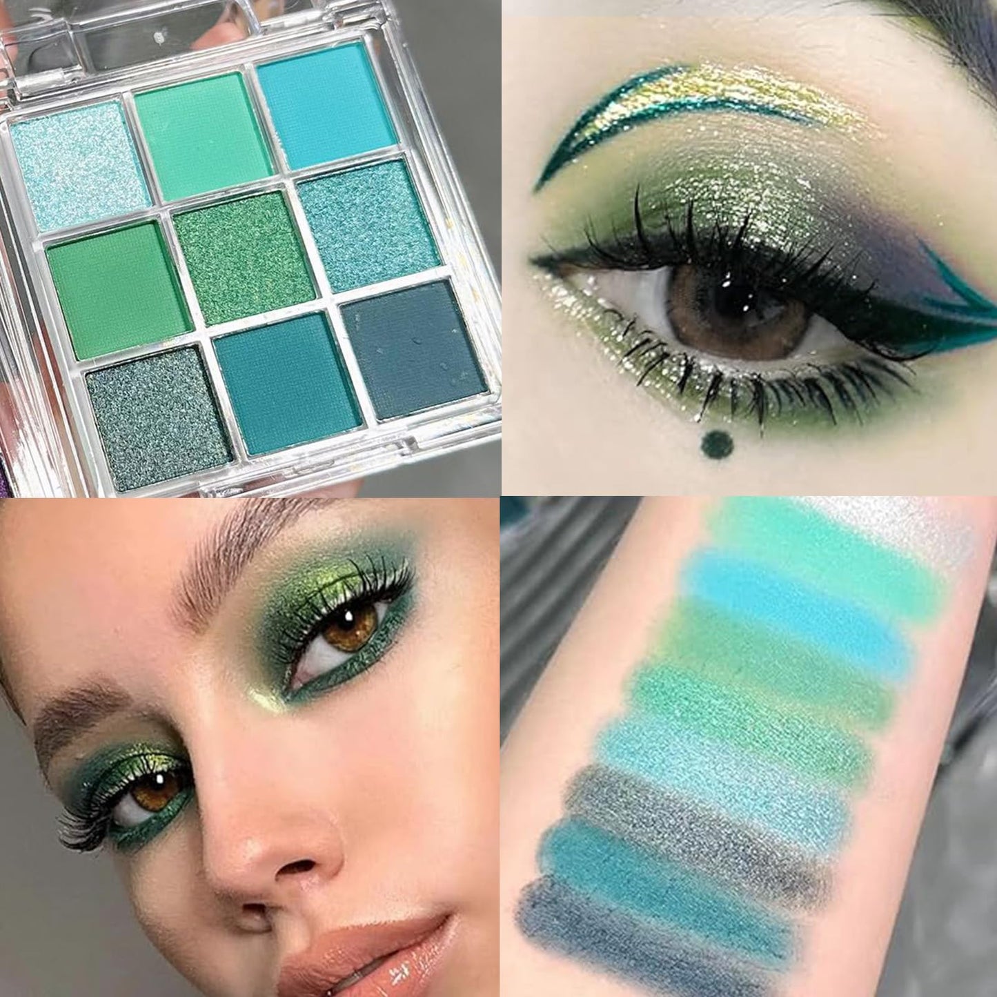 Mikloven Eyeshadow Palette, 9 Colors Matte & Glitter, Avocado Green & Forest Shades, Highly Pigmented, Waterproof Long Lasting, Includes Brushes, Perfect for Smokey Eye Party Makeup