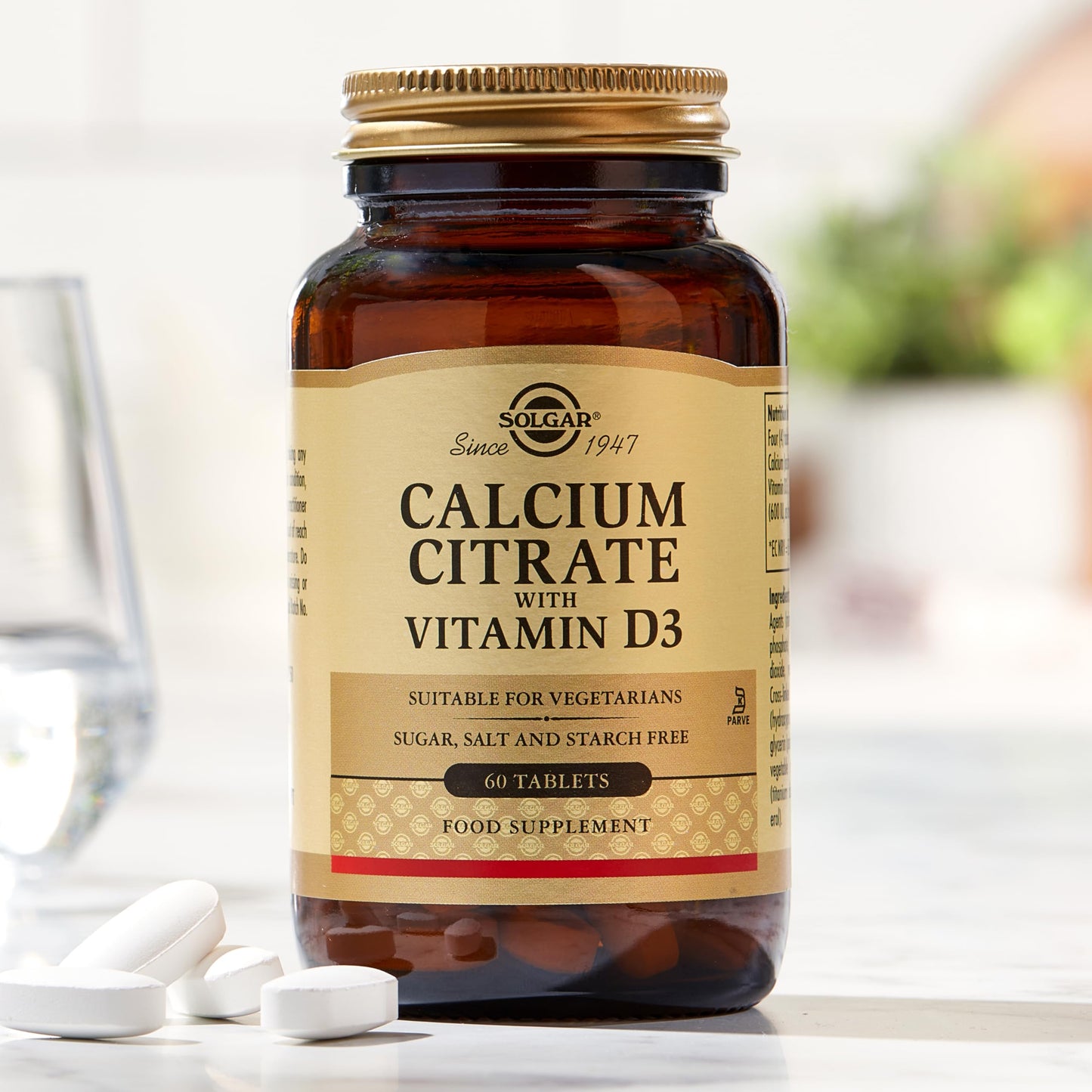 Solgar Calcium Citrate with Vitamin D3 Tablets - Pack of 60 - Healthy Bones & Teeth - High Potency Formula - Gluten Free