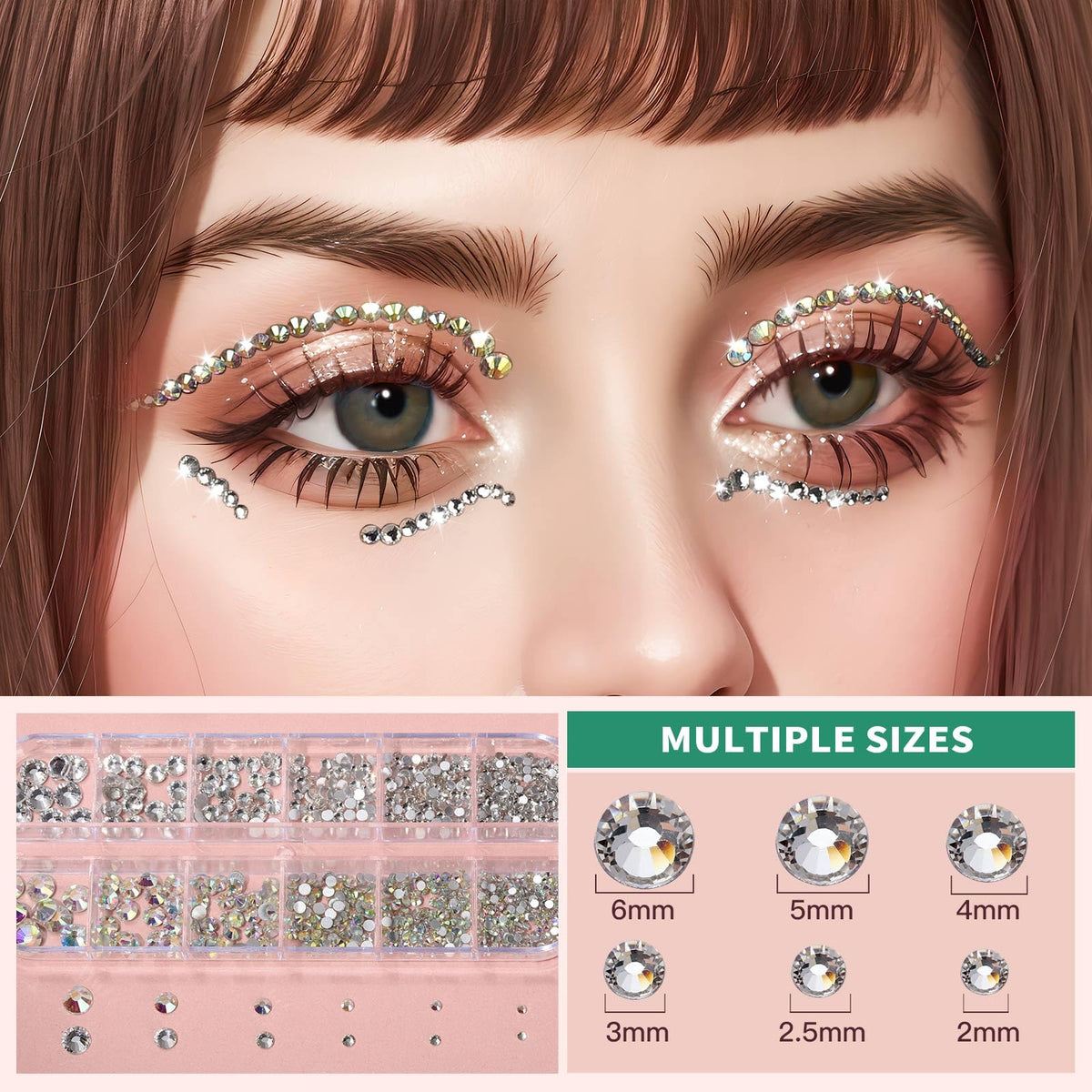 Teenitor Body Glitter with Skin Glue Set, 4 Bottle Face Glitter Makeup & 2 Box Face Gems for Women, Iridescent White Body Glitter Face Glue for Rhinestones for Makeup, Nail Gems with Wax Pencil