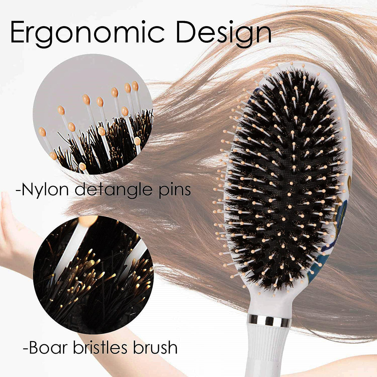 Sosoon Hair Brush, Boar Bristle Paddle Hairbrush for Long, Thick, Curly, Wavy, Dry or Damaged Hair, Reducing Hair Breakage and Frizzy, No More Tangle
