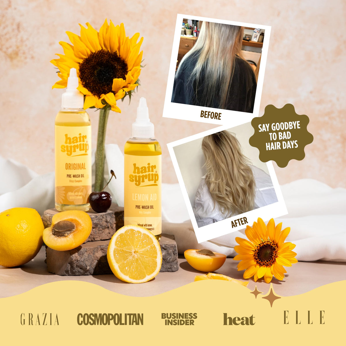 Hair Syrup | The Original Pre-Wash Hair Oil | Infused with Cherry, Apricot & Almond | For Knotty, Tangled or Dull Hair Needing A Shine | Vegan | 100% Natural | 300ml Pump Bottle Applicator
