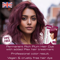 Rich Plum Hair Dye Permanent with Anti-Breakage Plex Hair Care, Vegan Hair Dye & Cruelty-Free, PPD Free Hair dye, 100% Grey Coverage, Warm Plum Hair Colour, for All Hair Types by Smart Beauty