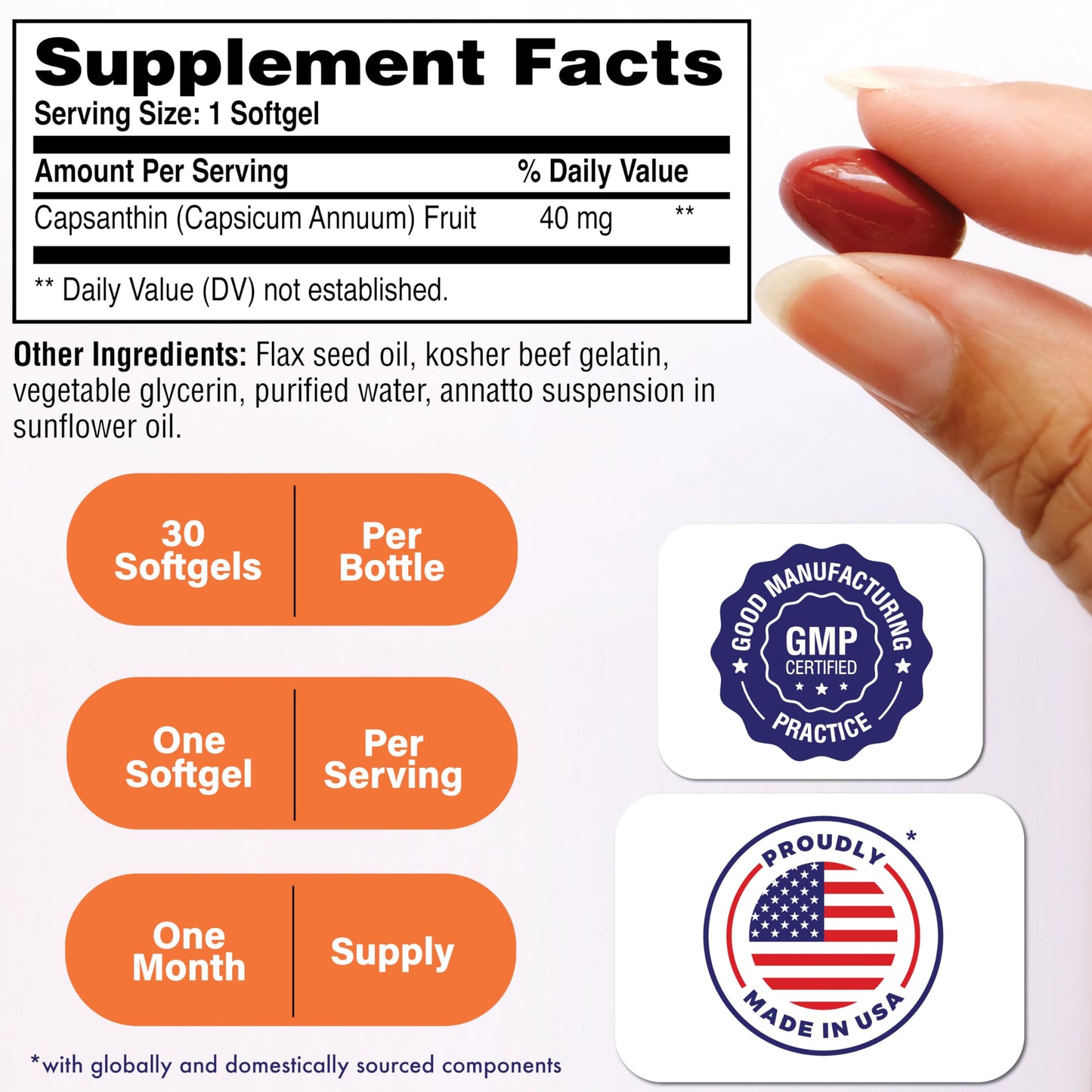 Health Thru Nutrition Capsanthin 40mg - Ultimate Eye Supplement | Healthy Vision Support & Blue Light Protection Dry Eye Relief as CapsiClear Derived from Capsicum Annuum | Pack of 30