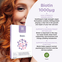 Healthspan Biotin 1,000μg (6 Months Supply) | Vitamin B for Healthy Hair & Skin | Supports Macronutrient Metabolism | One-a-Day Tablets | Vegan