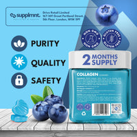 supplmnt. Supplmnt. Marine Collagen Gummies, Hydrolysed Collagen Peptides with Biotin, Hyaluronic Acid & Vitamin C, Supplements for Women & Men, for Skin, Hair & Nails, Blueberry