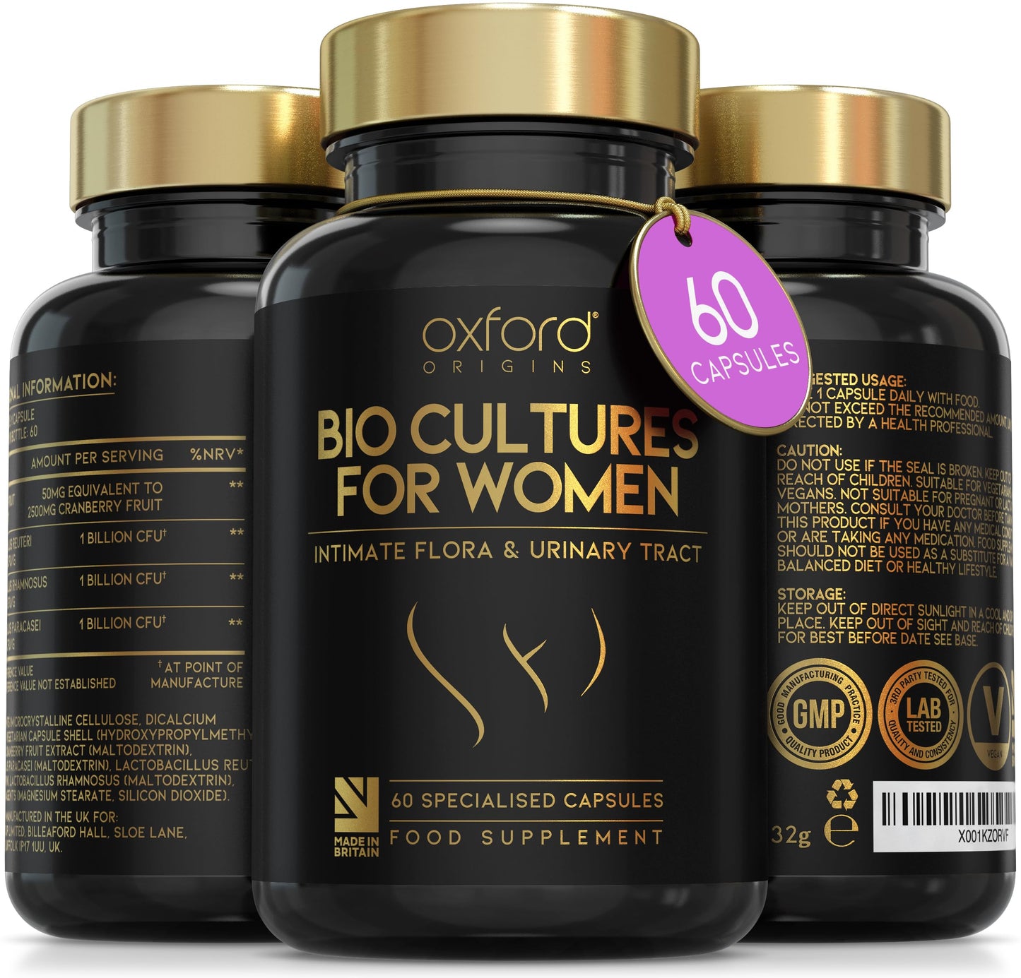Oxford Origins Advanced Probiotics for Women | Made in the UK | Scientifically Formulated Vaginal Probiotics | Cranberry Extract UTI Supplements for Intimate Flora Support | 100 Billion CFU/g | 60 Capsules