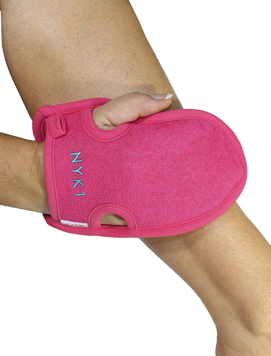 DEEP Exfoliation Body Exfoliator Mitt for Dead Skin Removal (Pink) NYK1 Exfolimitt Exfoliating Glove for Smooth, Healthy & Glowing Skin - Washable, Quick-Drying & Gentle On Skin