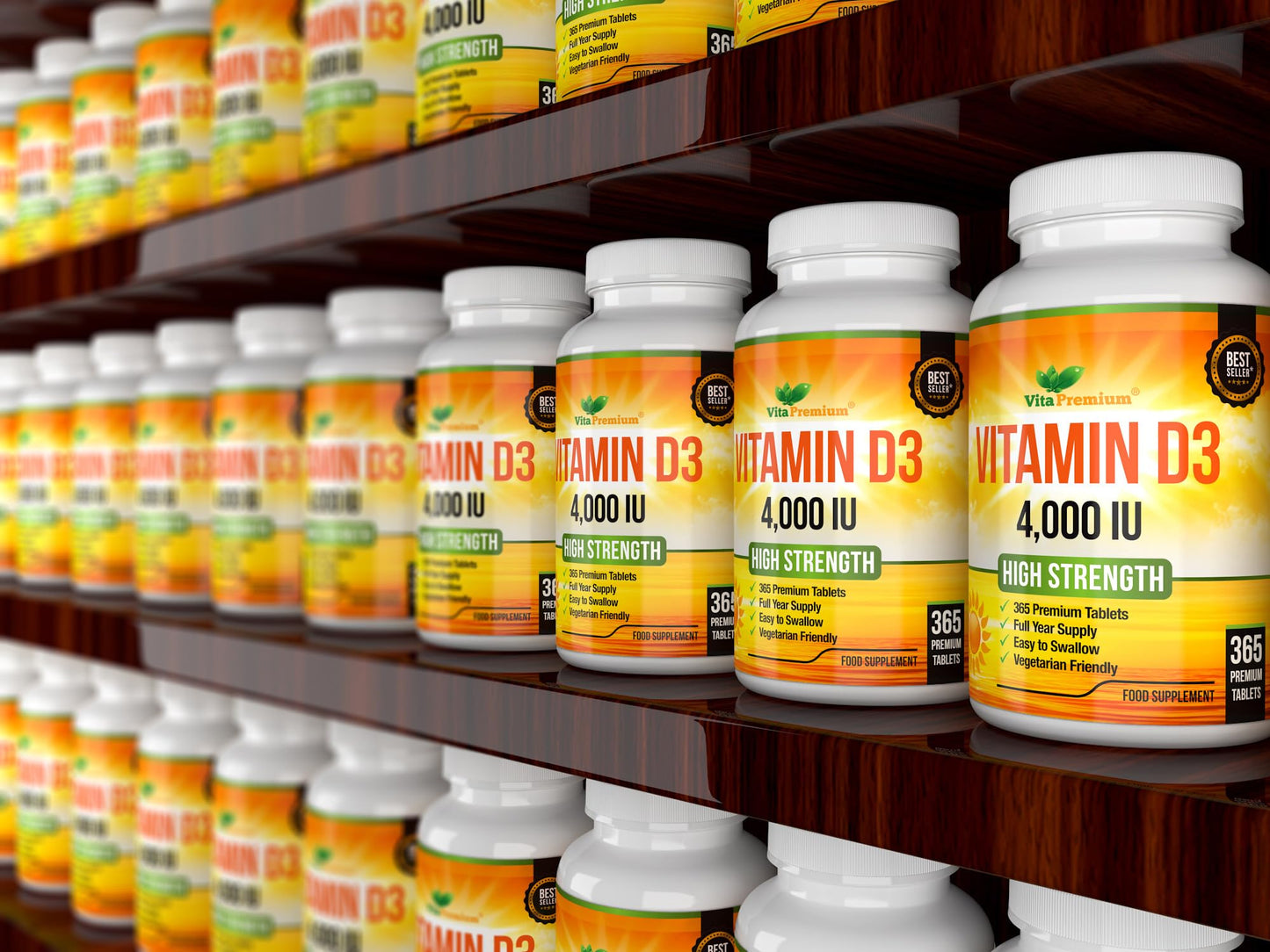 Vitamin D 4,000 IU Tablets, Maximum Strength Vitamin D3 Supplement, 365 Easy to Swallow Tablets - Full Year Supply