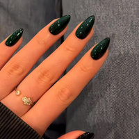Emerald Green Cat Eye False Nails, SXVME Glitter Black Press on Nails Medium Almond, Sparkly Shiny Fake Nails with Design,Natural Fit, Cute Bling Stick on Nails for Women Christmas Holiday, 30 Pcs