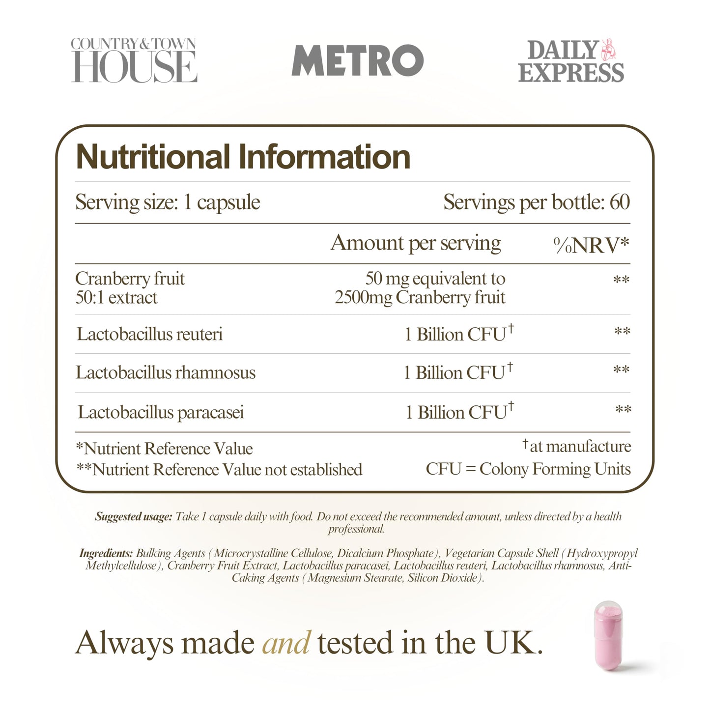 Oxford Origins Advanced Probiotics for Women | Made in the UK | Scientifically Formulated Vaginal Probiotics | Cranberry Extract UTI Supplements for Intimate Flora Support | 100 Billion CFU/g | 60 Capsules