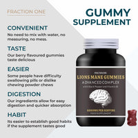 Fraction One Lions Mane Mushroom Gummies 4000mg - 120 Gummies - 60 Servings - Lions Mane Extract 15:1, Black Pepper, Bioperine Extract 10:1 & Vitamin B1 - Brain Supplement - Alternative to Lions Mane Powder