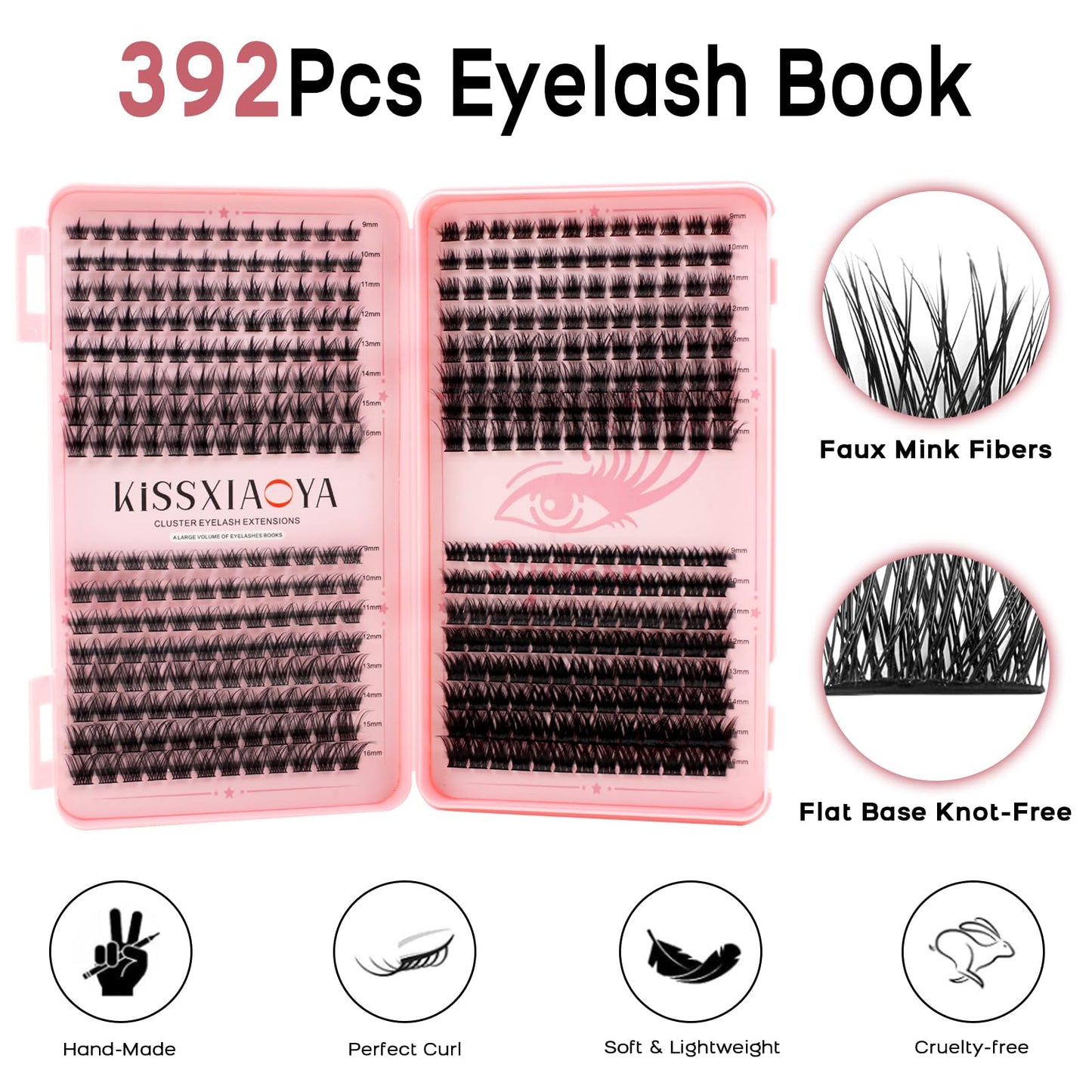 LYMYBETY Individual Eyelashes Kit, 392Pcs 4 Styles D Curl Mix9-16mm Soft Natural Cluster Lashes, with Eyelash Glue & Tweezers, DIY Lash Extensions for Christmas, Valentine's Day, Anniversary(Eyelash Book Kit)